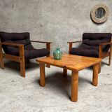 Pair of vintage pine armchairs 1970 1980 design look