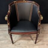 Louis XVI style office chair in mahogany and gilded bronze