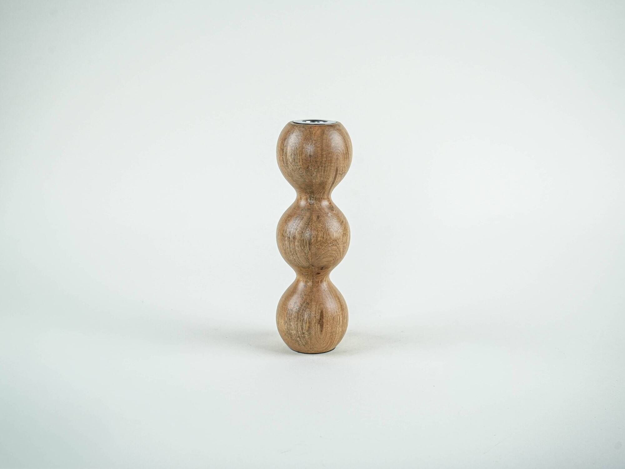 Turned wooden candlestick organic form 1970s European craftsmanship