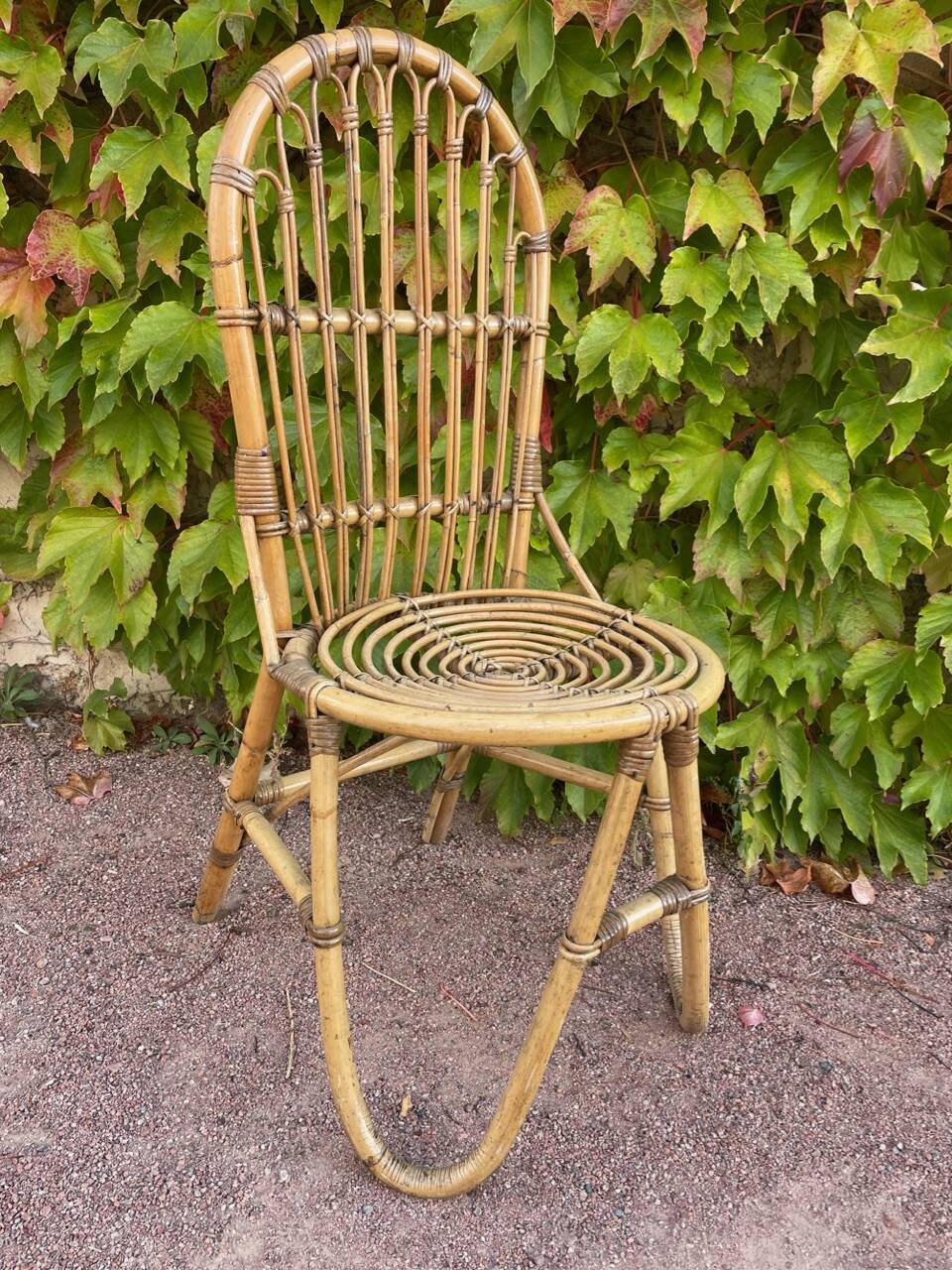Series of 4 rattan chairs from the 60s