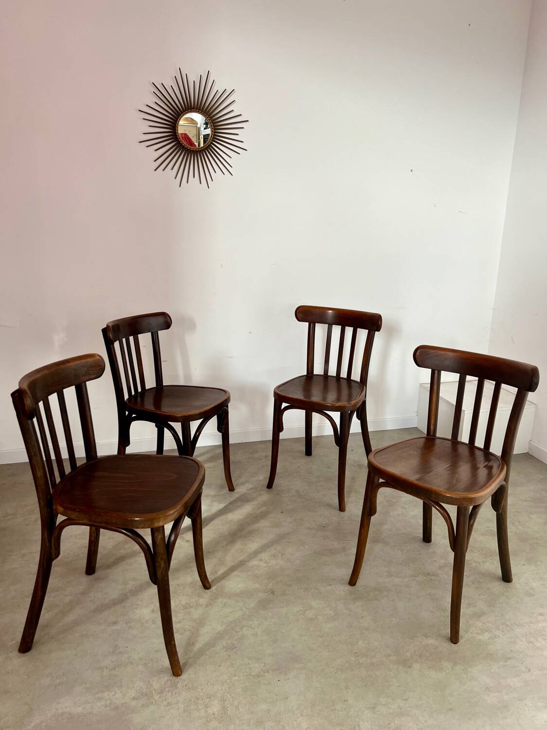 Set of 4 old vintage 50s bentwood bistro chairs