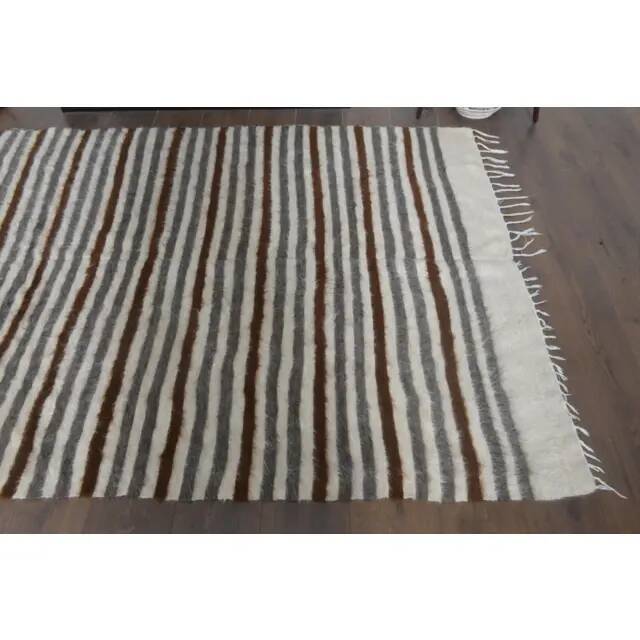 1970s Vintage Turkish Handmade Wool Cotton Beige Brown Kilim Rug 152x208