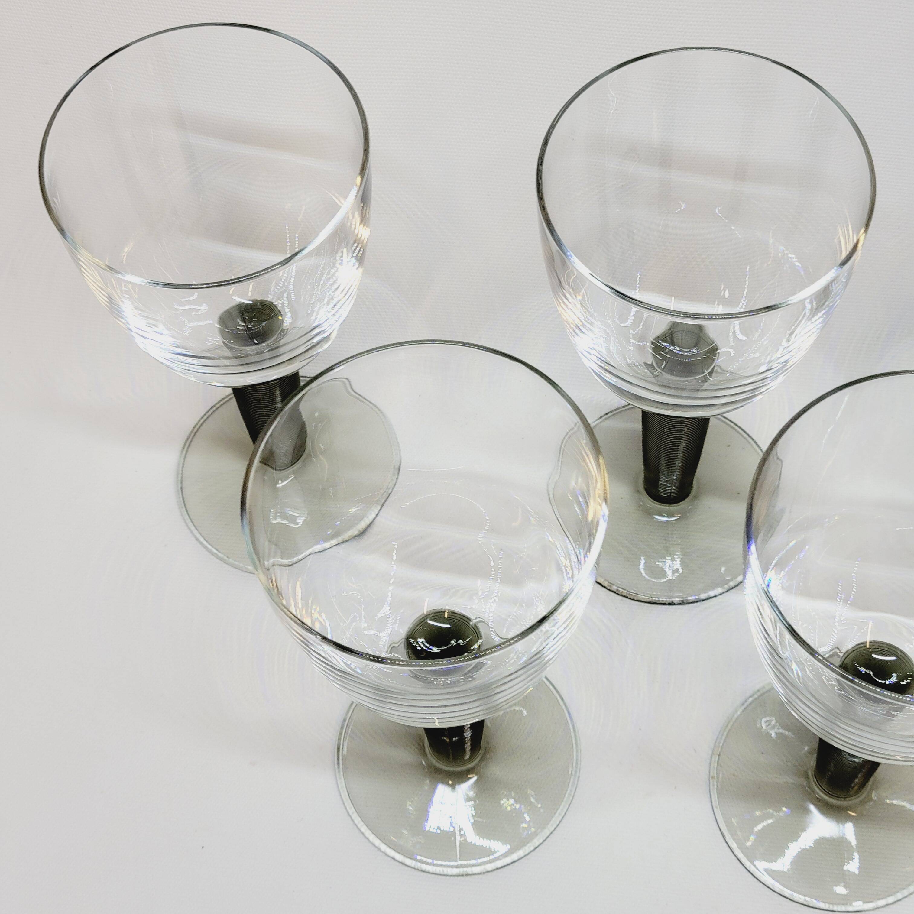 8 Bormioli Rocco Vintage Crystal Water Glasses with Grooved Grey Base