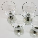 8 Bormioli Rocco Vintage Crystal Water Glasses with Grooved Grey Base