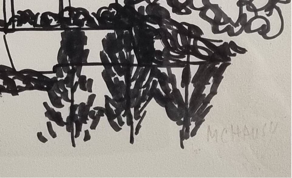 Encre moderniste, encre noire sur papier 1967, St Gilles, signée 39 x 31 cm