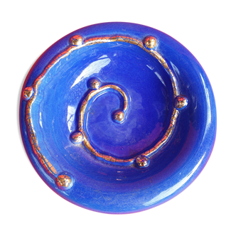 Longwy enamelled vintage cup blue and gold pocket vacuum