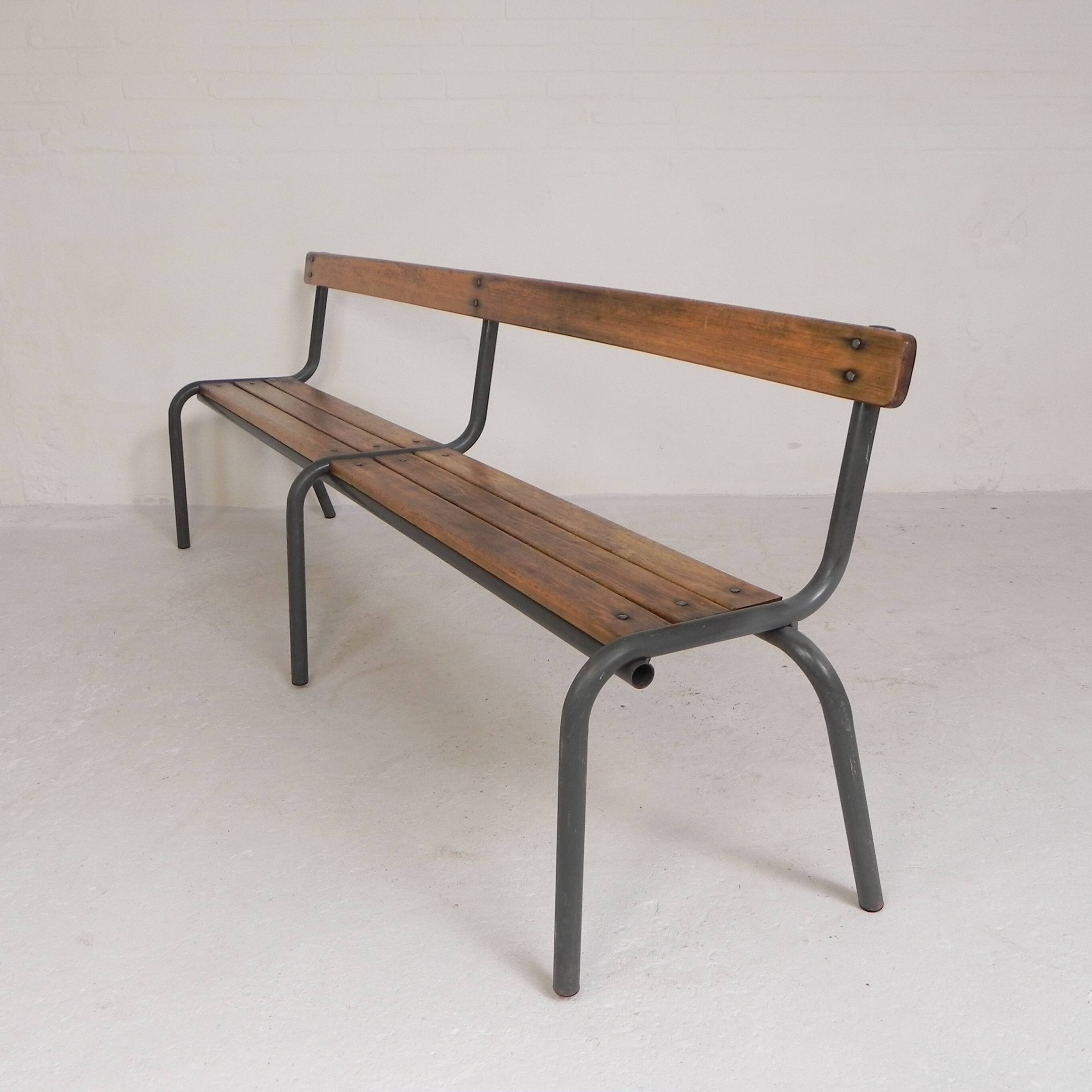 Industrial slatted bench from a French school, 1960s.