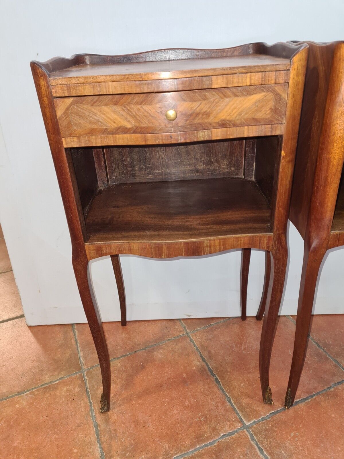 Pair of bedside tables in marquetry