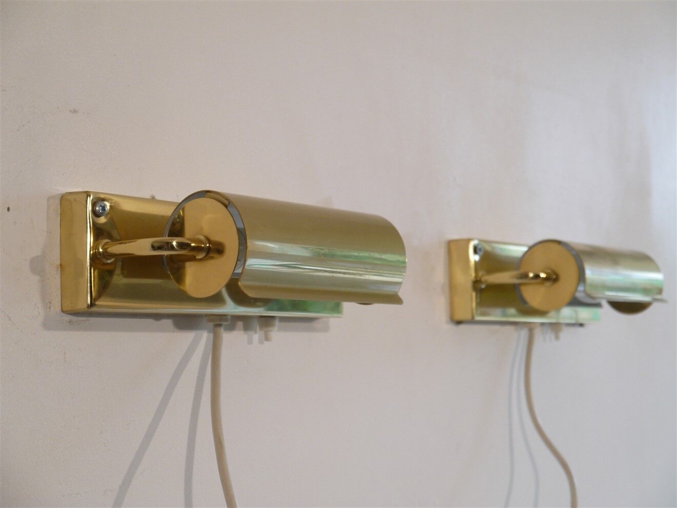 Pair of scandinavian brass wall lamps 1970