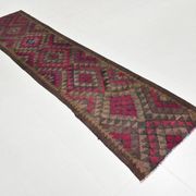 Turkish Burgundy & Brown Kilim Runner Rug, 80x342Cm