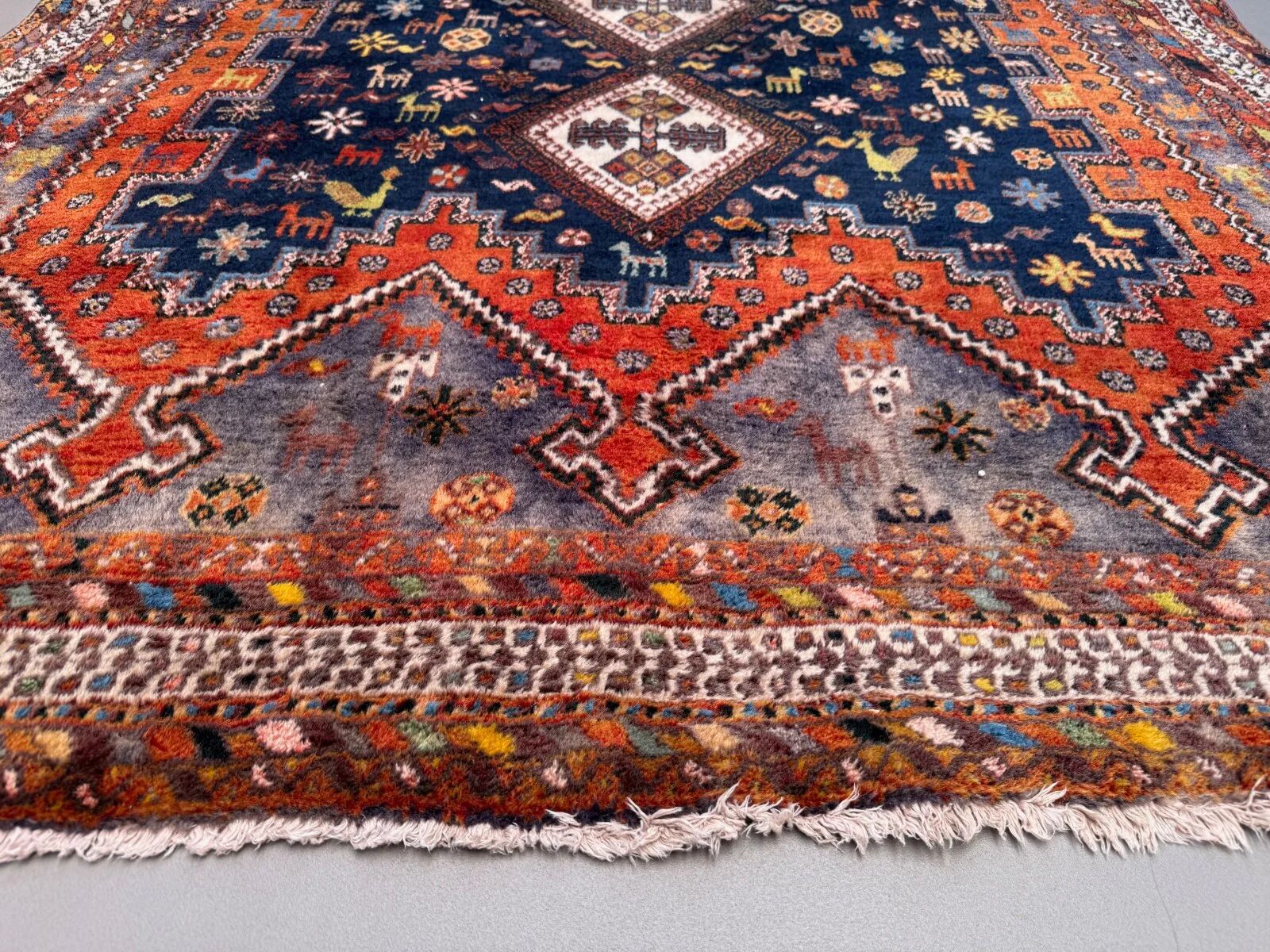 Vintage tribal rug 170x240 cm, wool oriental handmade rug large 2553