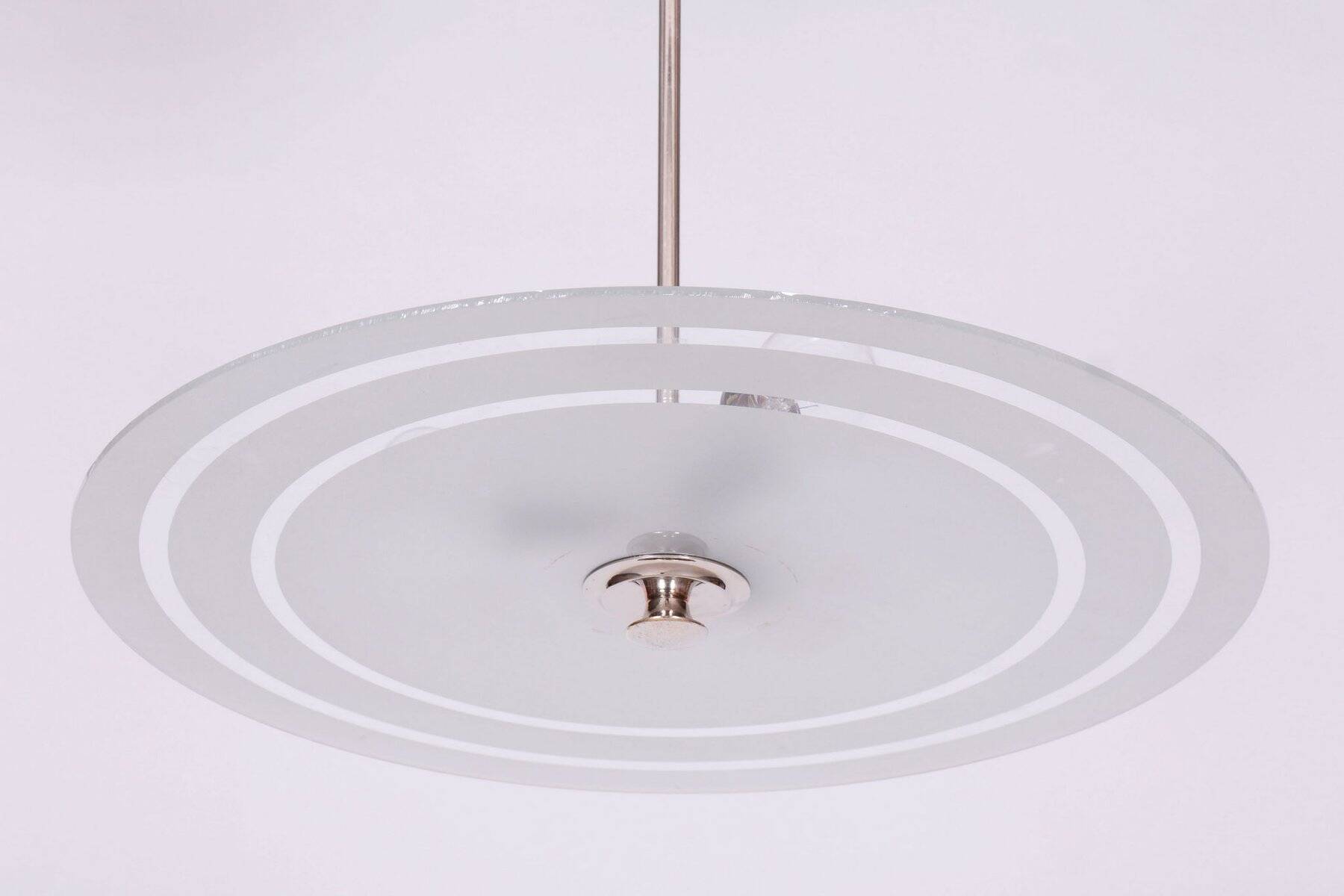 Czech Bauhaus Pendant in Chrome-Plated Steel and Milk Glass, 1930s