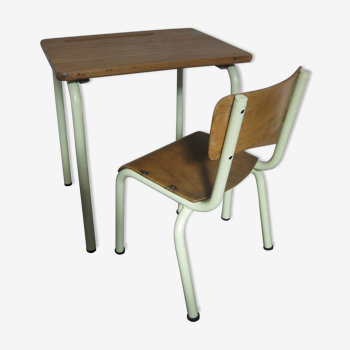 School desk and matching chair green almond