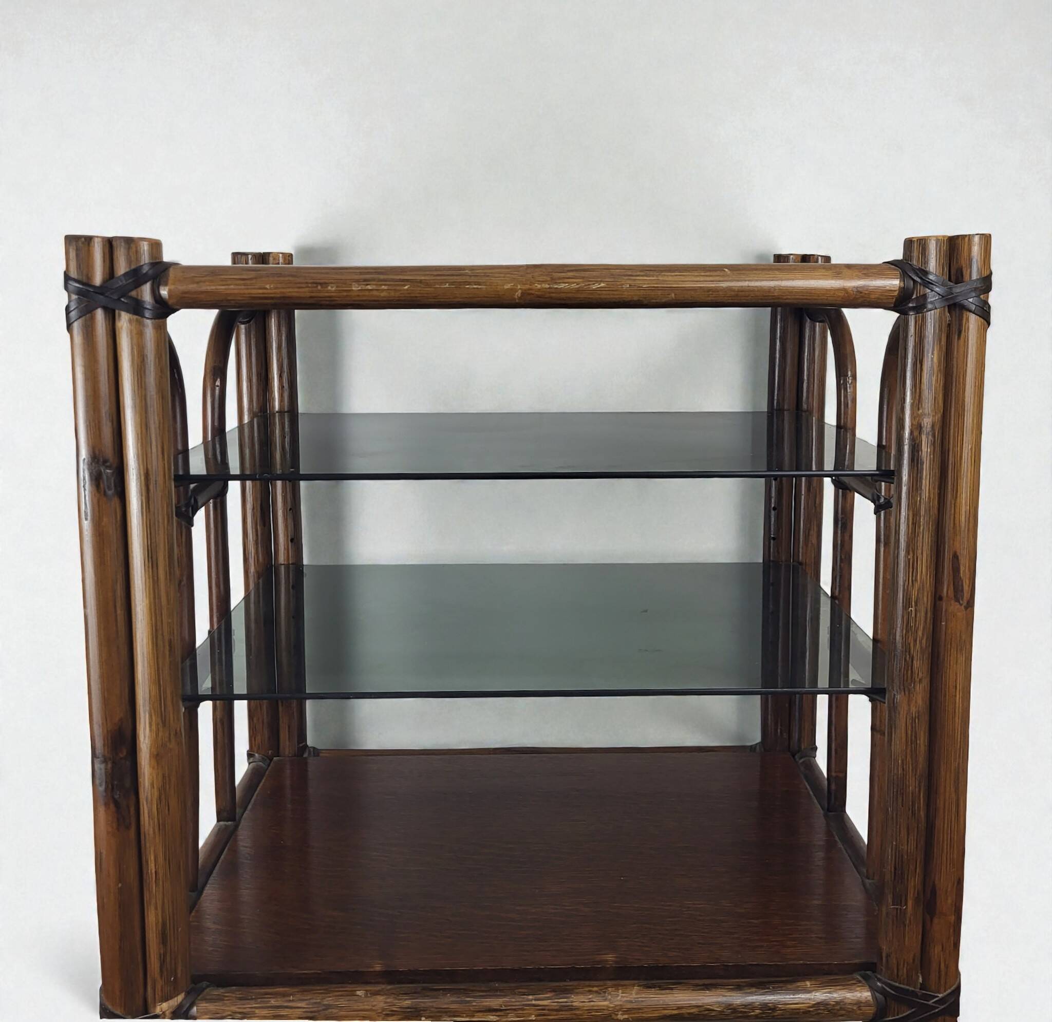 Bamboo shelf with smoked glass, 1970s