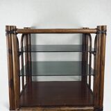 Bamboo shelf with smoked glass, 1970s