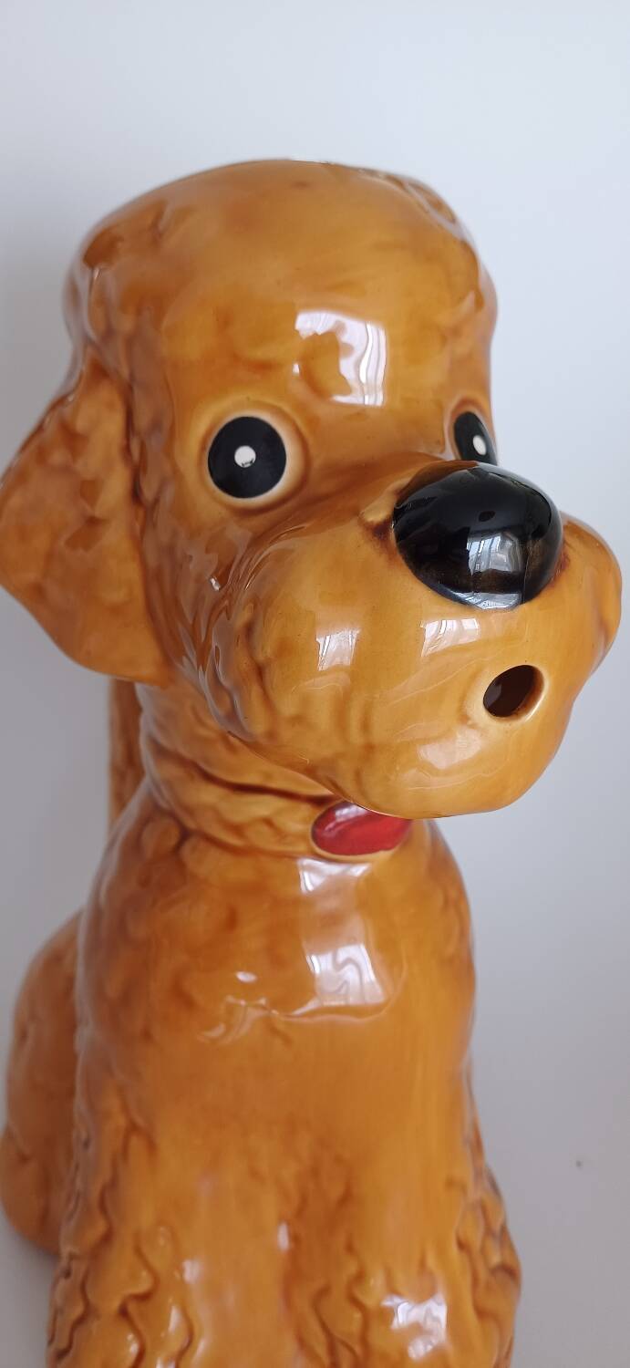 Ancient ceramic pitcher in the shape of a poodle.