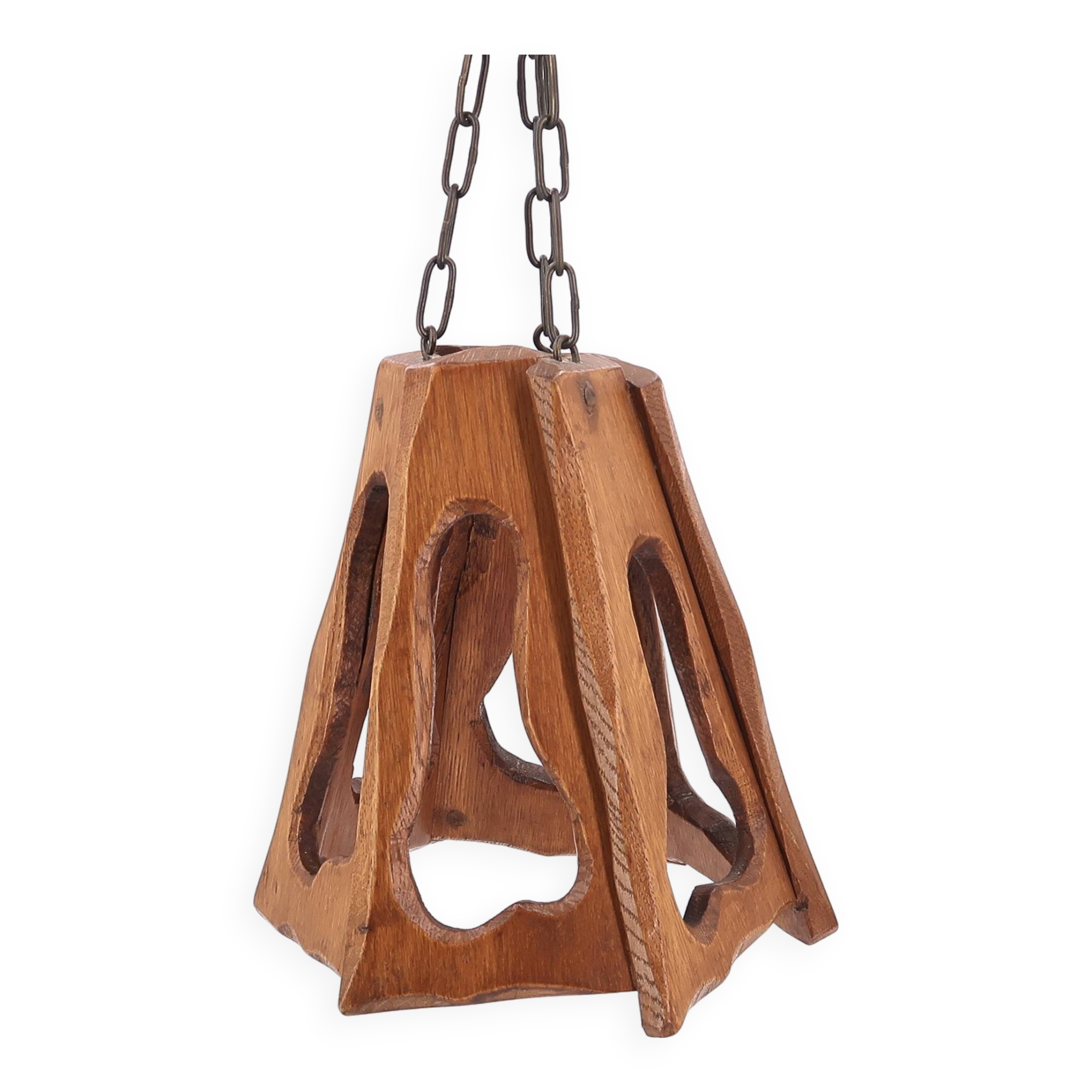 Asymmetrical wooden pendant light, 70s