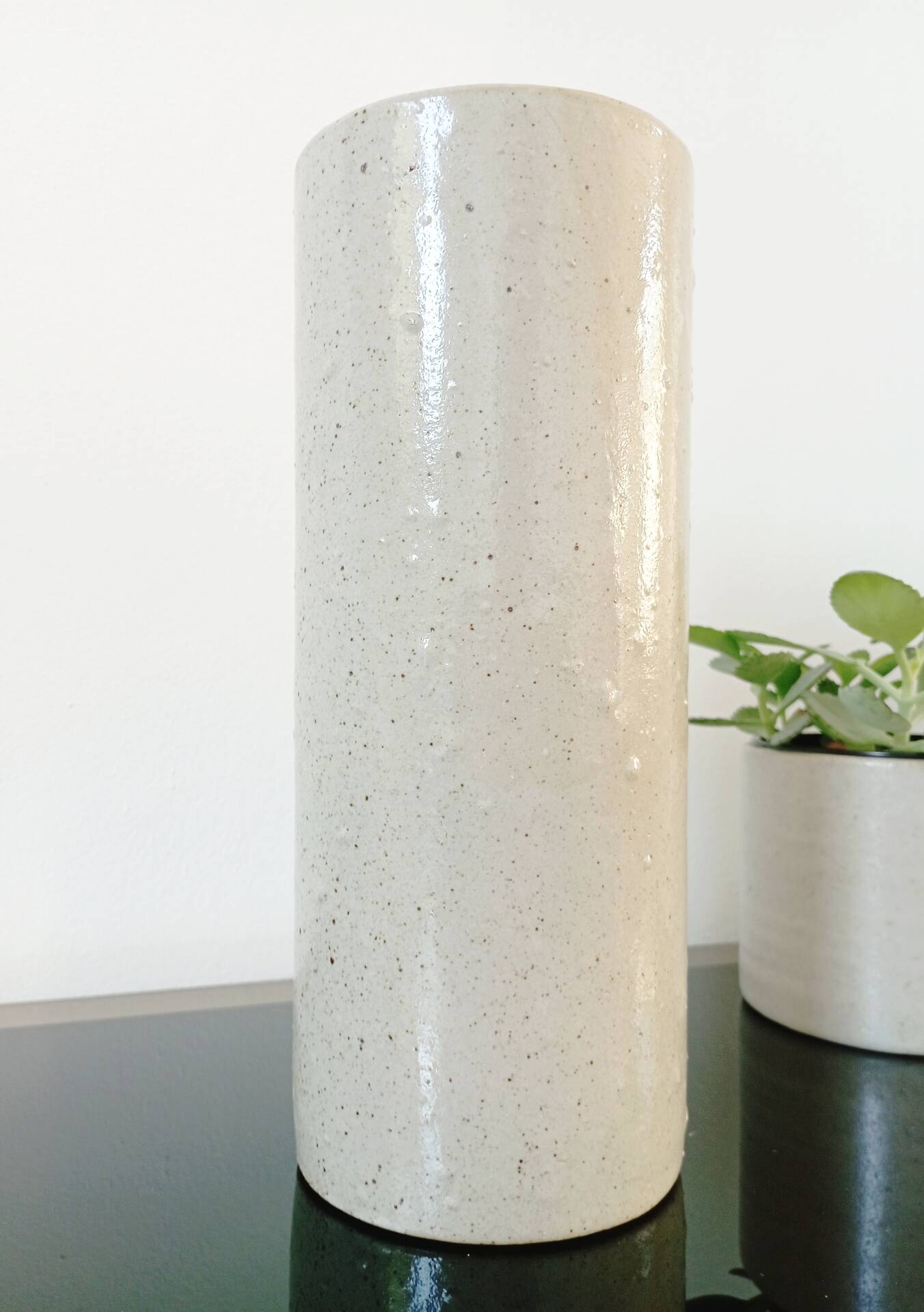 Vintage glazed stoneware cylinder vase - 1970