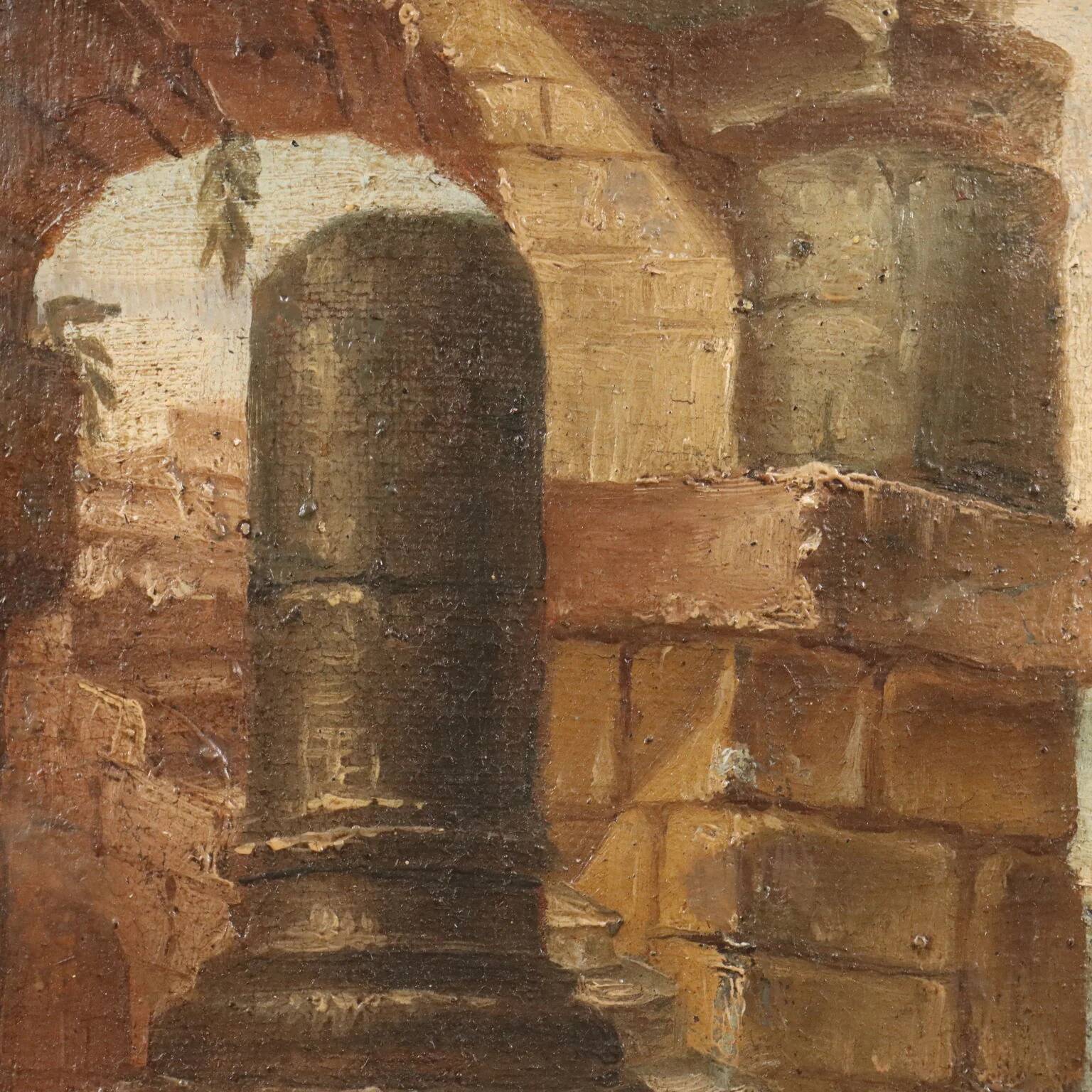 Ancient painting "Architectural Folly" in oil on canvas, 18th century.