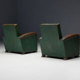 Art Deco Leather Club Chairs, France, 1930s