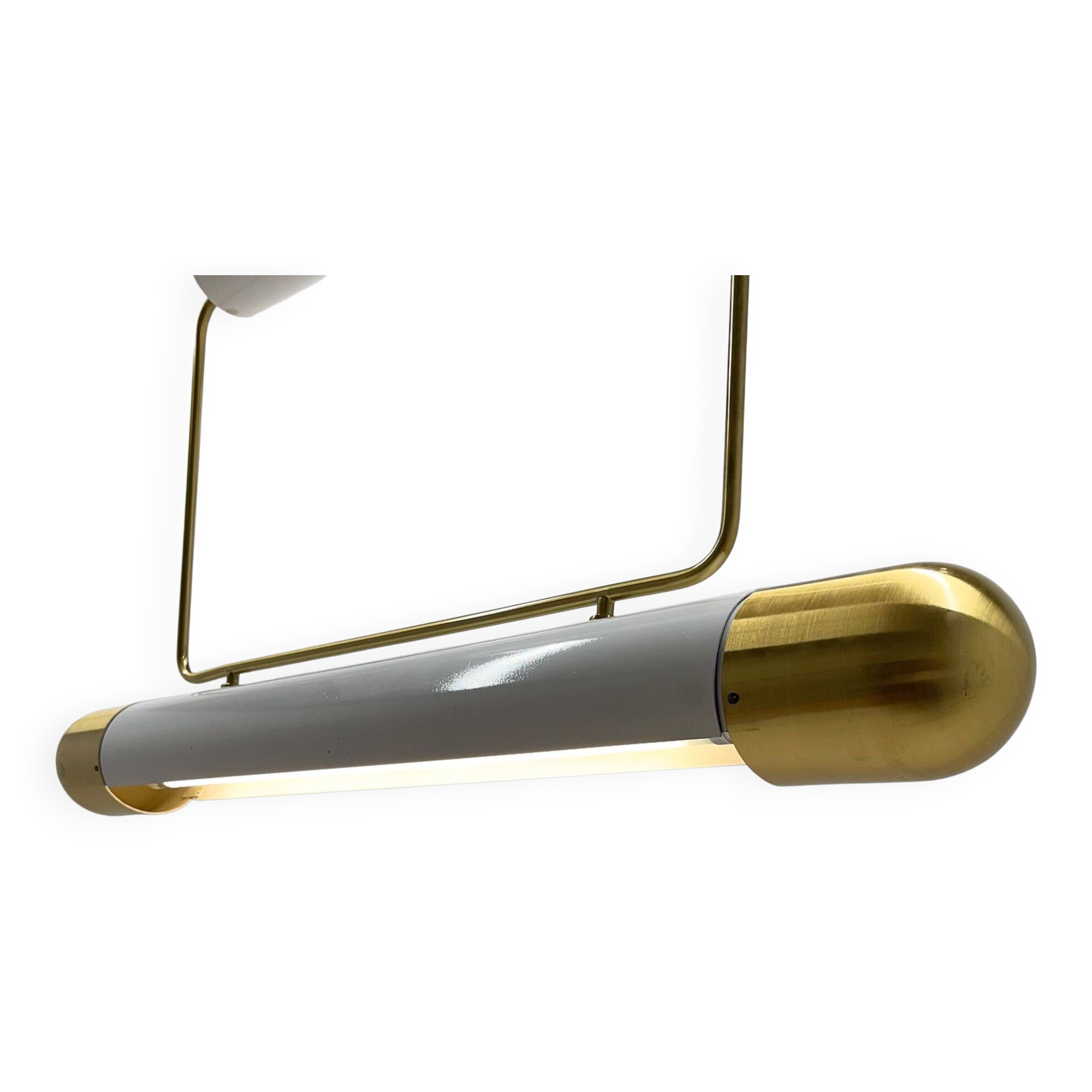 Mid-century Brass Long Pendant Light by Napako