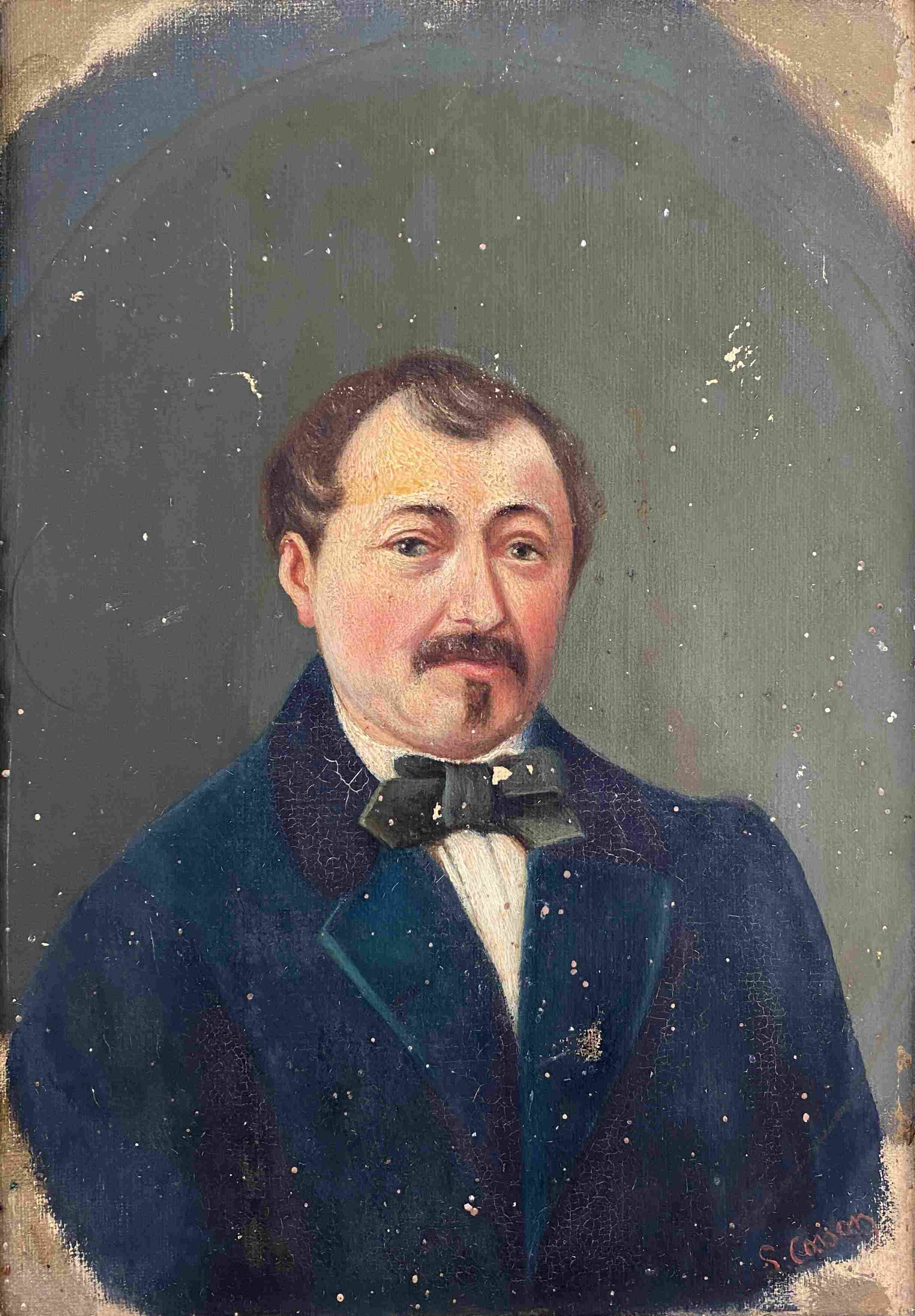 Raw attic: Painting "Portrait of a man with a bow tie" signed Cosson XIX°