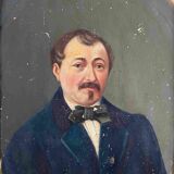 Raw attic: Painting "Portrait of a man with a bow tie" signed Cosson XIX°