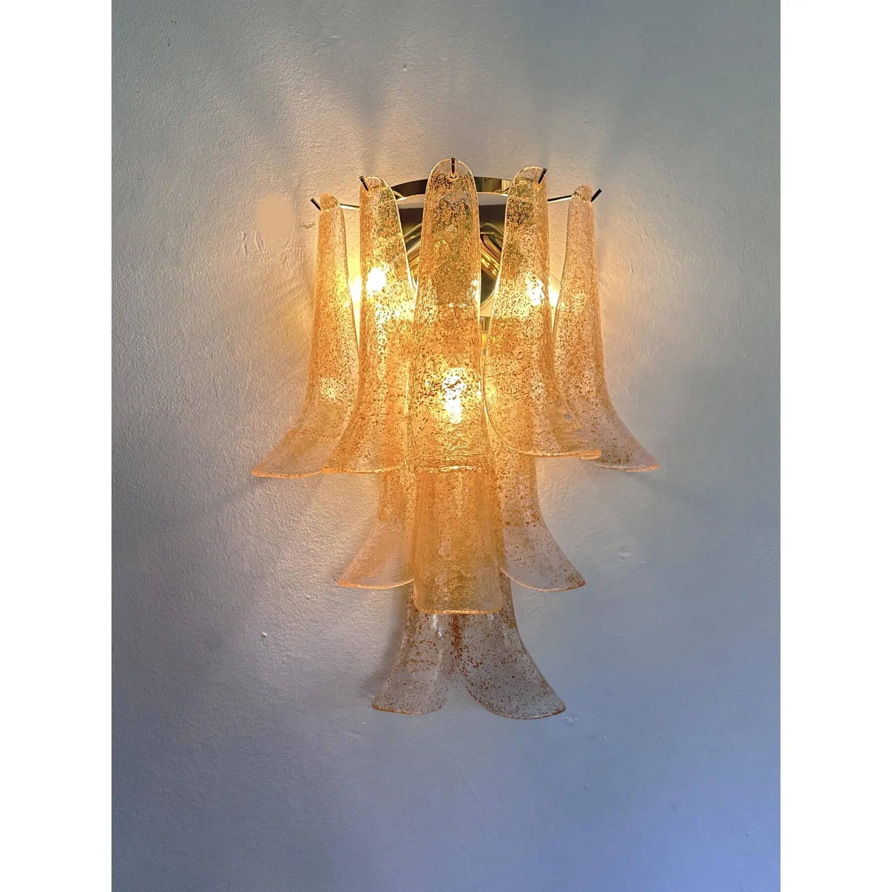 Set of Two Transparent and Gold “Selle” Murano Glass Wall Sconce in Mazzega