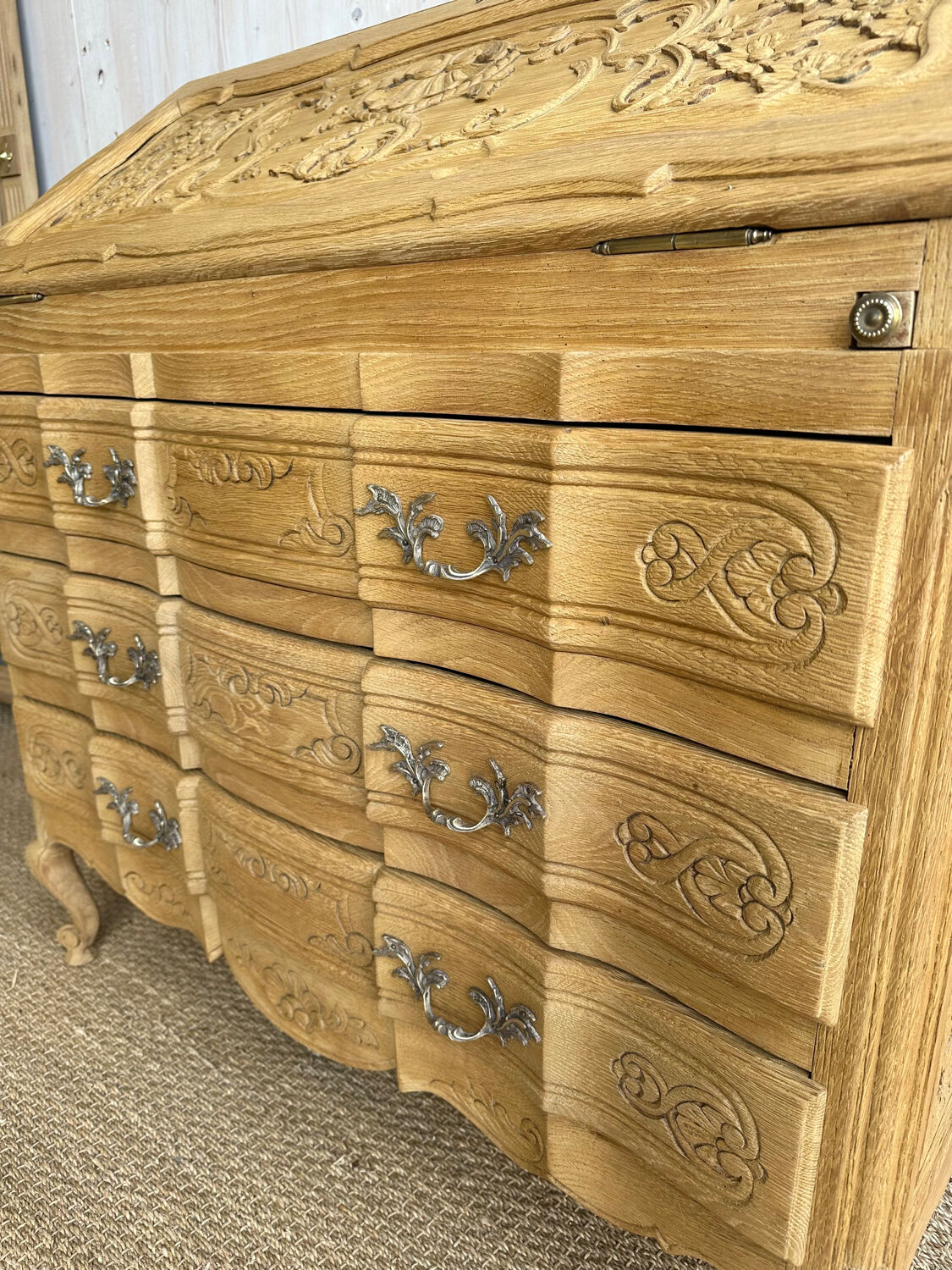 Antique oak secretary – light polished wood – Louis XV style