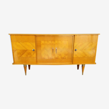 Sideboard, blond wood and brass, vintage, 50s