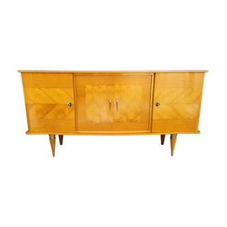 Sideboard, blond wood and brass, vintage, 50s