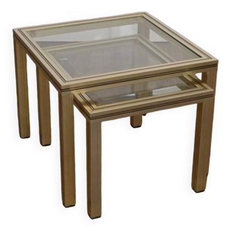 Tables gigognes en laiton et verre 1970