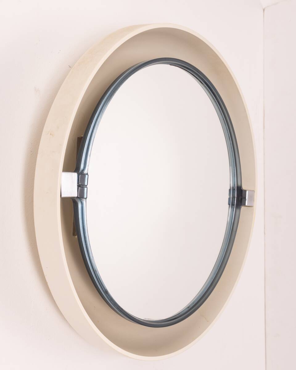 Vintage wall mirror 70's white backlit o design allibert