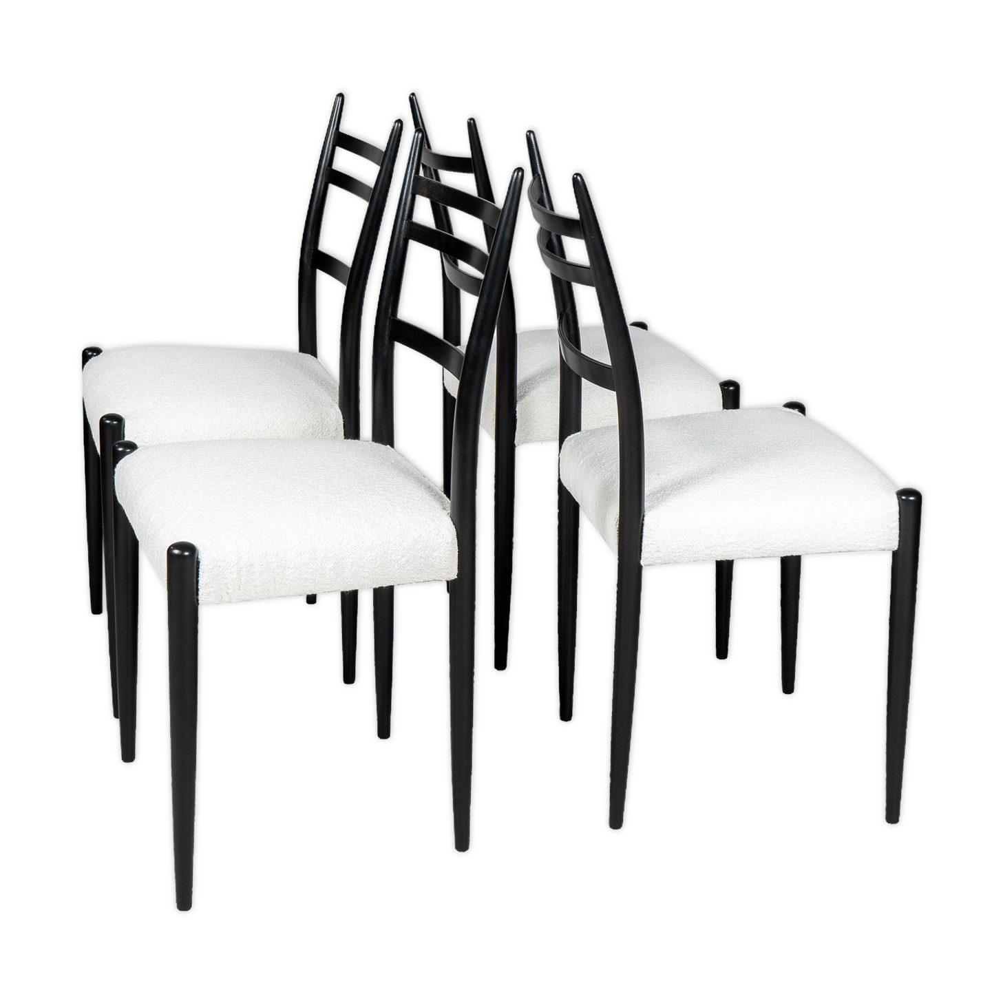 Set of 6 dining black & white bouclé chairs by D. Gomme for G Plan, 1950
