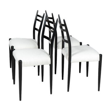 Set of 6 dining black & white bouclé chairs by D. Gomme for G Plan, 1950