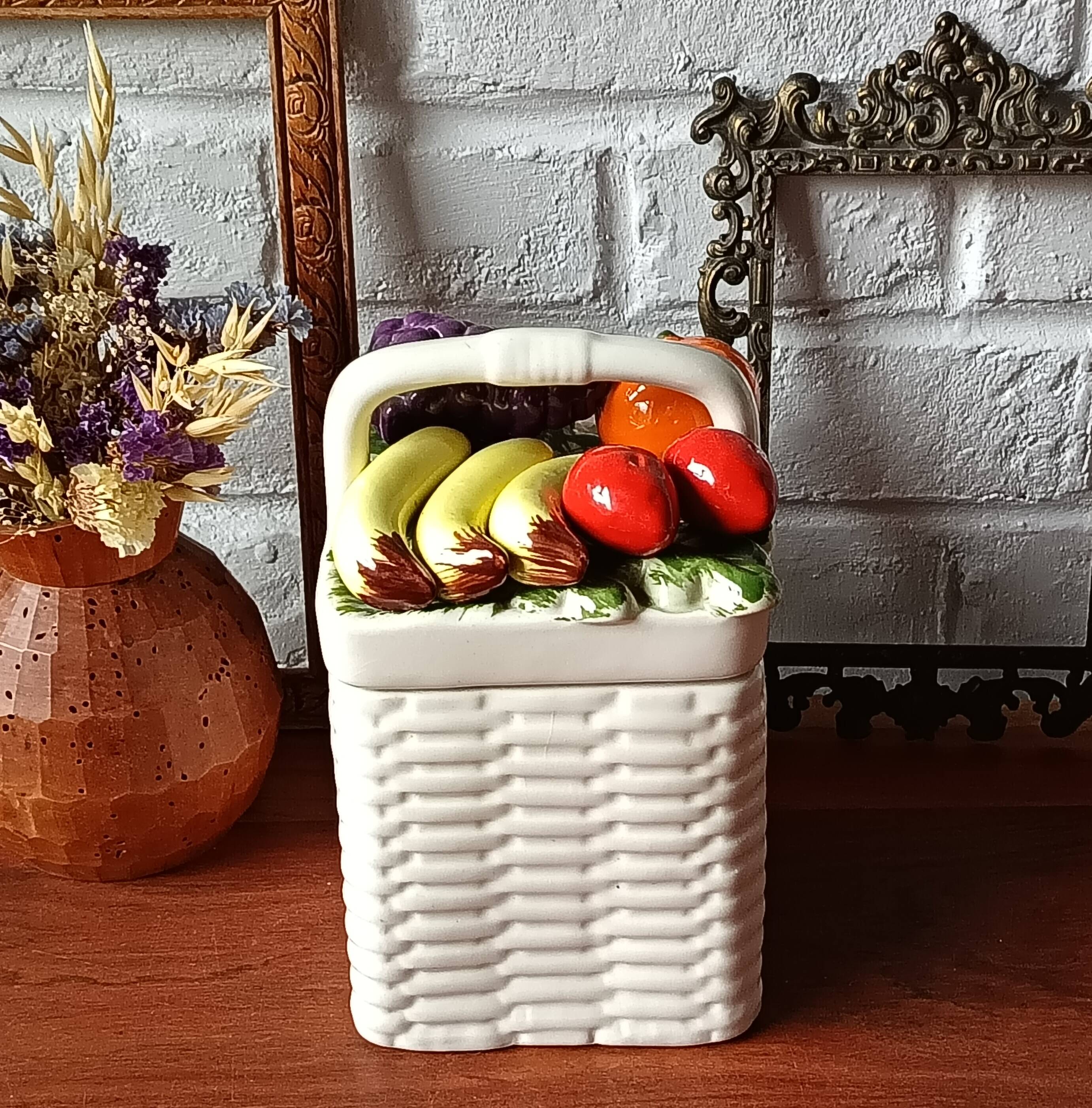 Vintage ceramic pot, fruit decor, Portugal