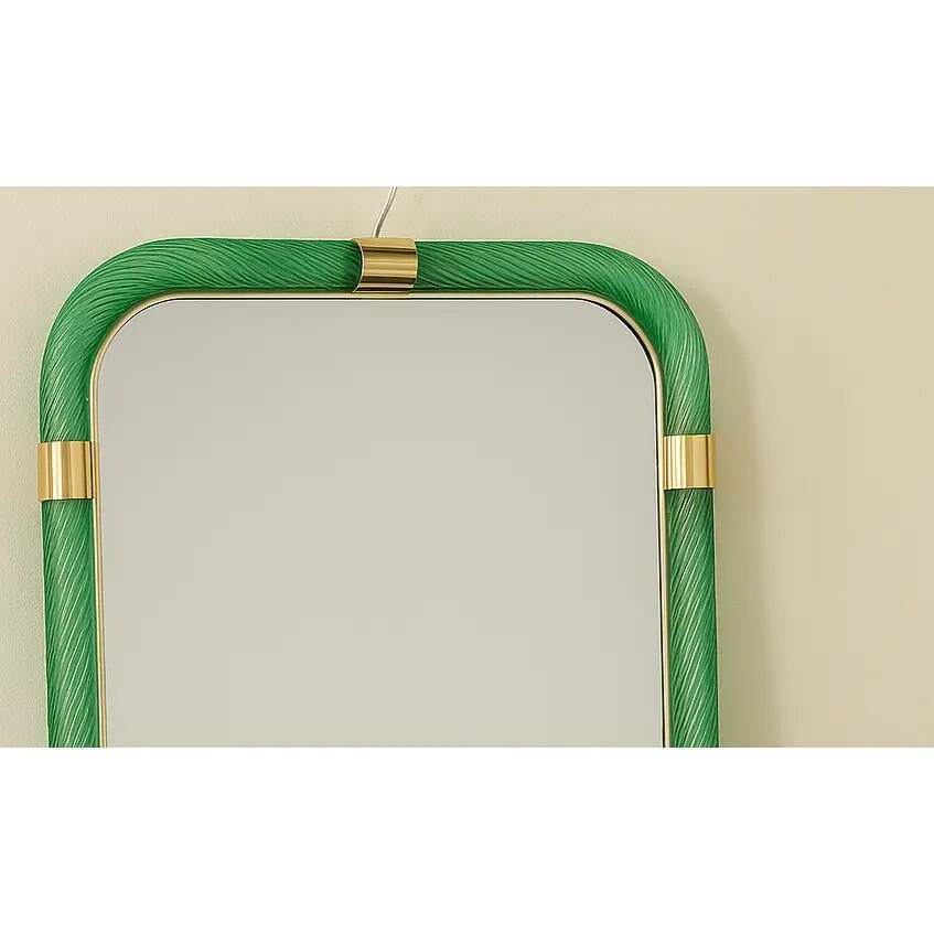 Italian Monumental Rectangular “Torciglione” Wall Mirror Murano Glass