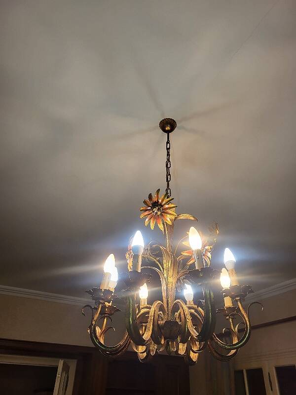 Set of painted metal chandeliers with flower decor