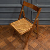 Suite of 11 folding chairs with canning 1980 wooden surround