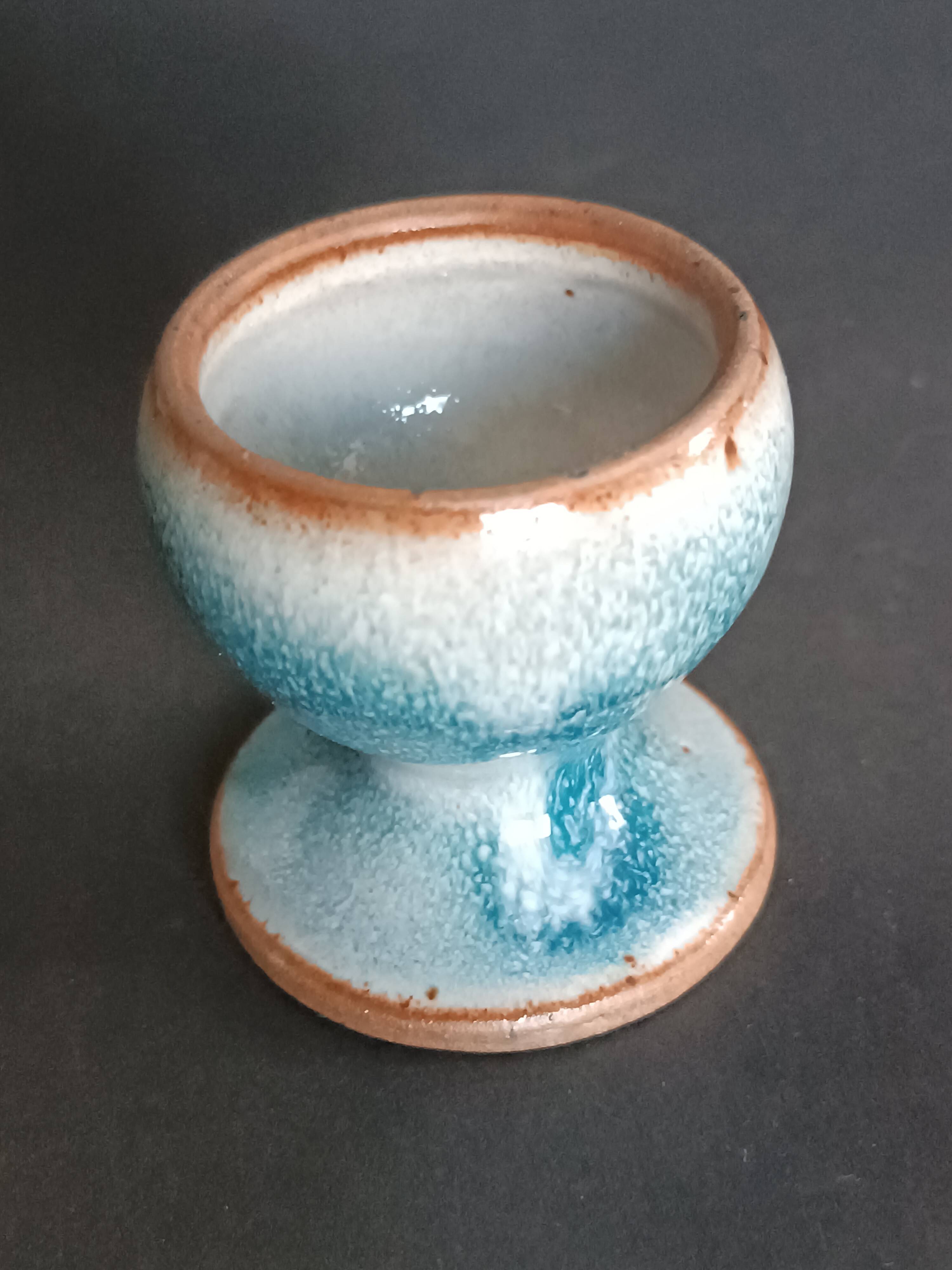 Four stoneware egg cups from Saint Amand pottery by Roger Jacques, vintage.