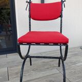 Glass and metal table with 8 chairs