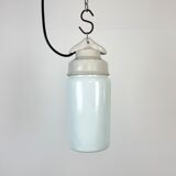 Industrial White Porcelain Pendant Light with Milk Glass, 1970s