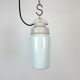 Lampe à Suspension Industrielle en Porcelaine Blanche avec Verre Laiteux, 1970s