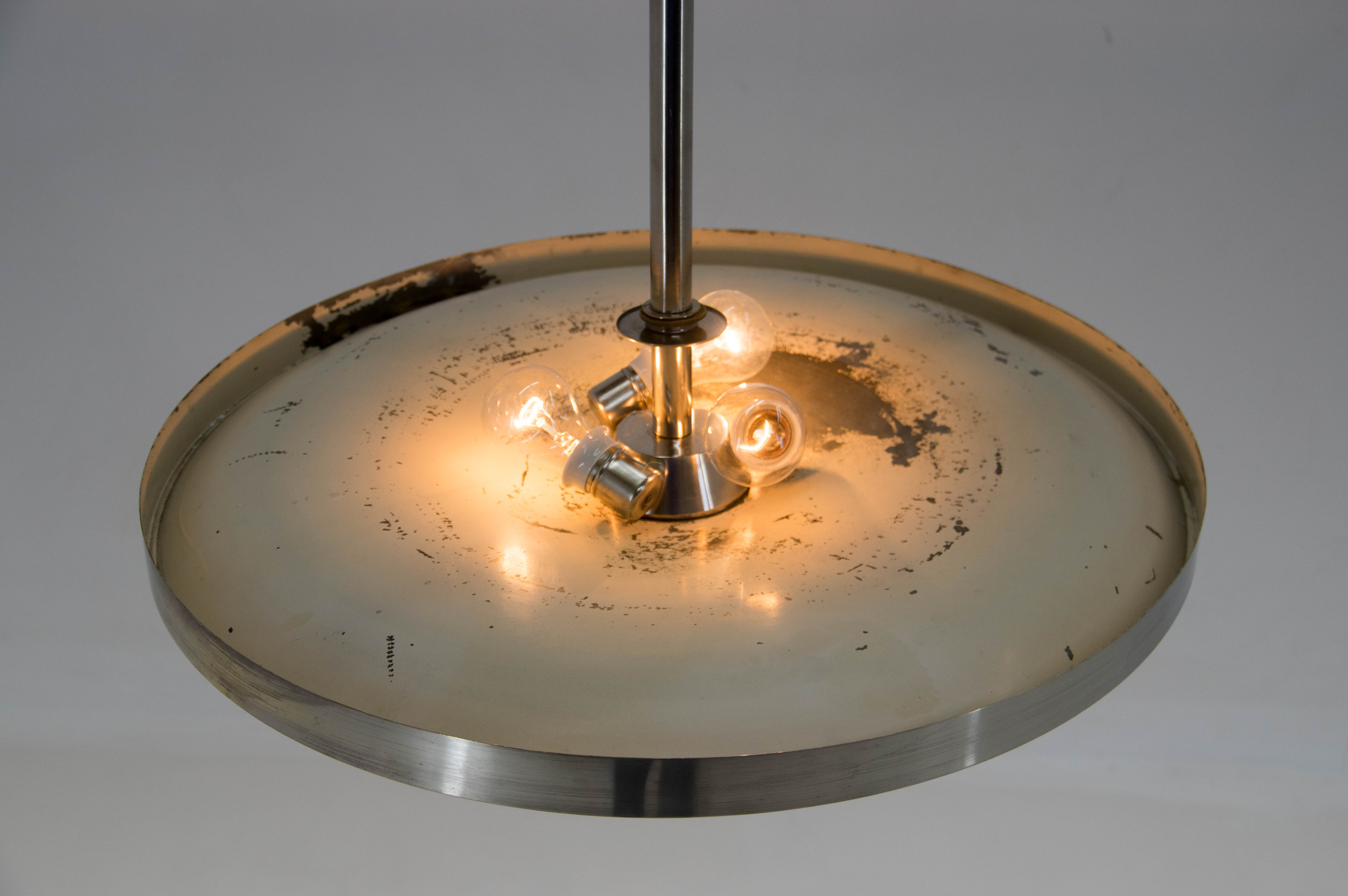 Nickel-plated bauhaus chandelier, czechoslovakia, 1930s