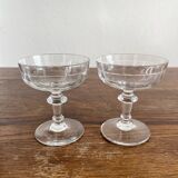 2 coupes à champagne anciennes en verre soufflé à côtes plates 19eme siècle