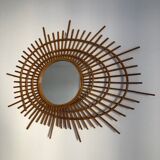 Rattan sun mirror gold plated 84x65cm vintage 1960