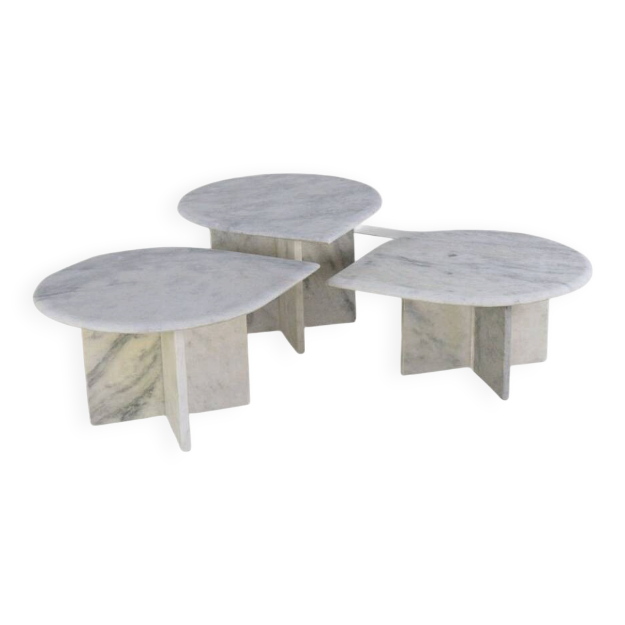 Ensemble de 3 tables d'appoint en marbre en forme de goutte d'eau, table basse vintage.