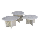 Ensemble de 3 tables d'appoint en marbre en forme de goutte d'eau, table basse vintage.