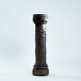 Handcarved wooden pedestal column with grapevine motiv, France 1950s