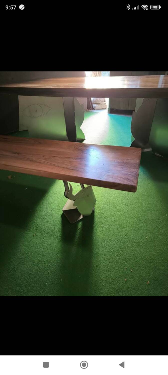 Walnut and stainless steel bench, 1980